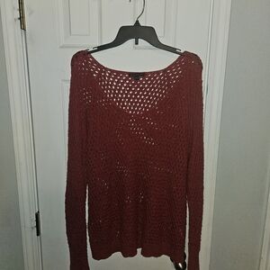 American Eagle Outfitters Open-Weave Deep Red Scoop Neck Sweater